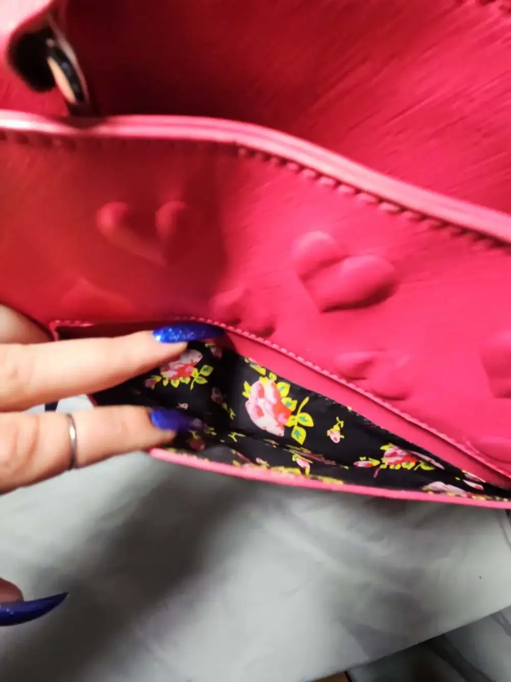 Betsey Johnson Hot Pink Satchel with Embossed Hearts and Lips Print Scarf